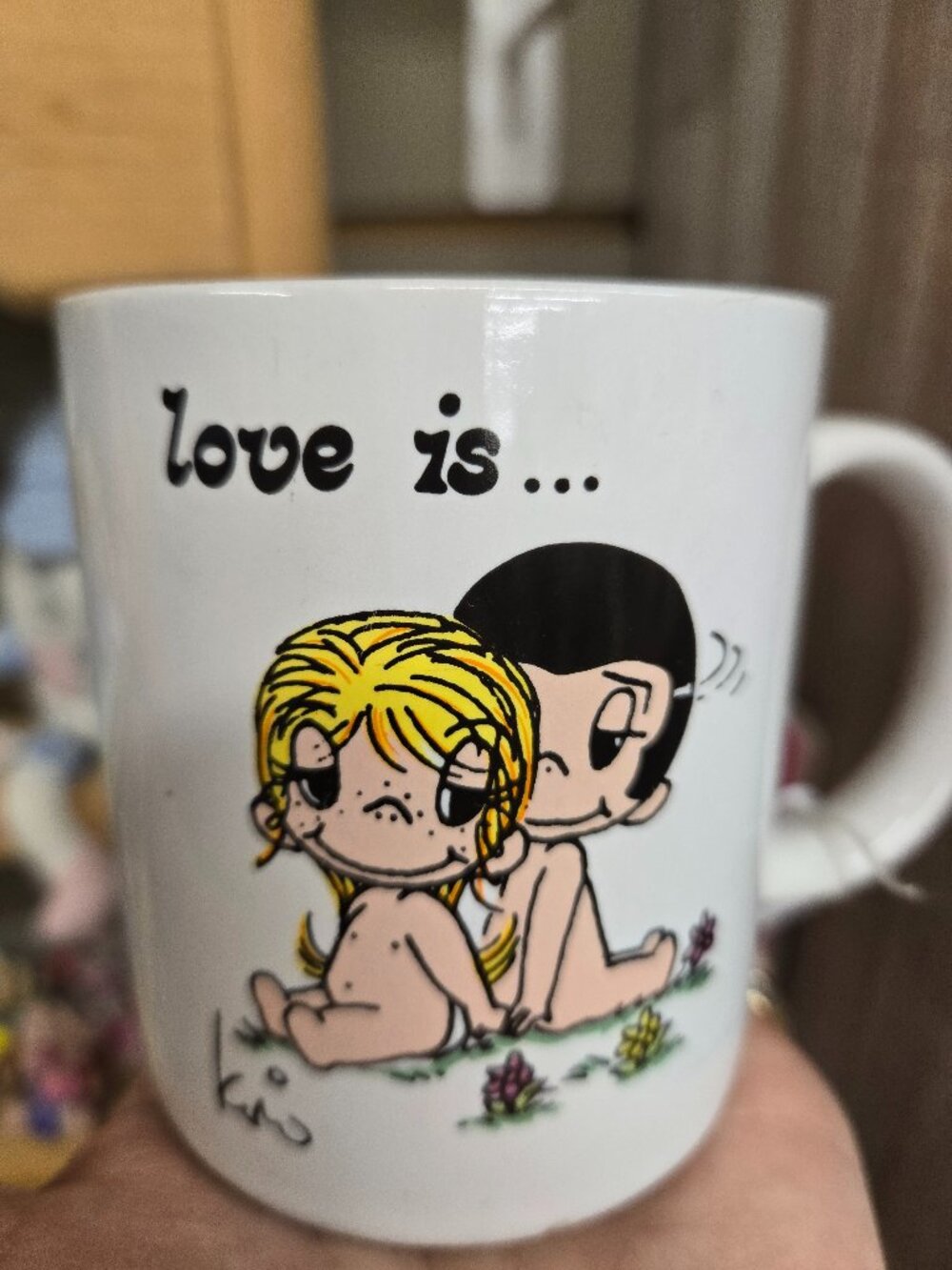 vintage LOVE IS mug .. someone to lean on